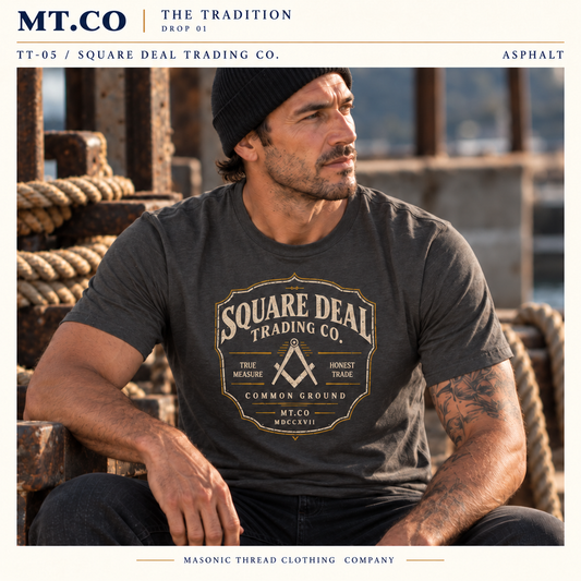 Square Deal Trading Co. Masonic Graphic T-Shirt | The Tradition in Asphalt — MT.CO lifestyle mockup